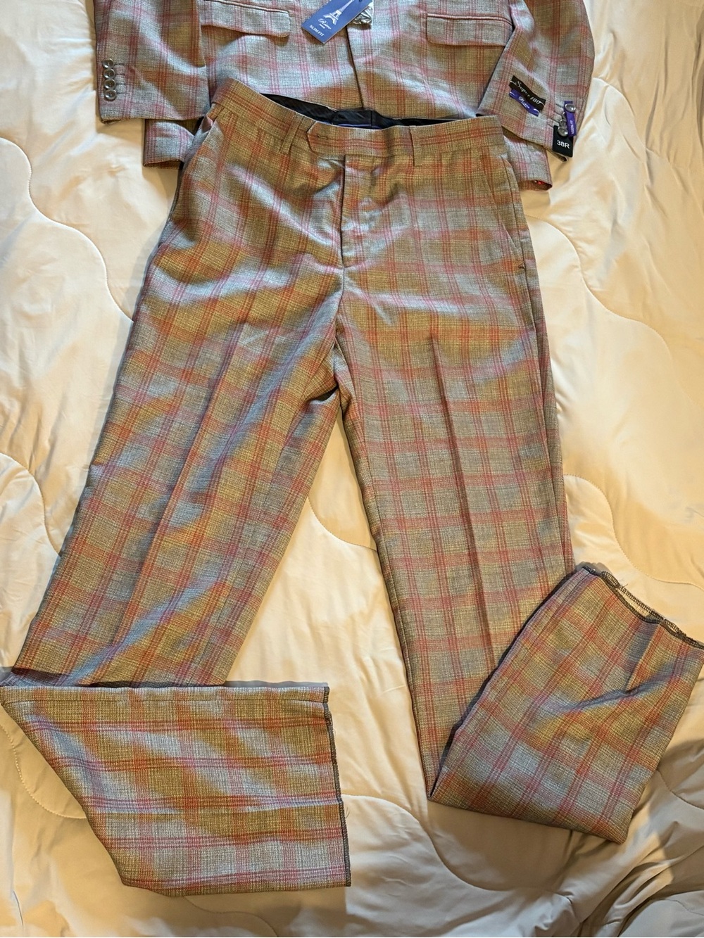 NWT Retro Paris 3 Piece Mens Suit 38R/32 Slim Fit Plaid Floral - Picture 2 of 16